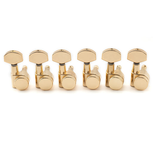 musiclily pro 6 in line 15 1 ratio 2 pin full sealed locking machine heads tuners tuning pegs keys with hex button for sq strat tele style electric guitar mx3491 6p, gold