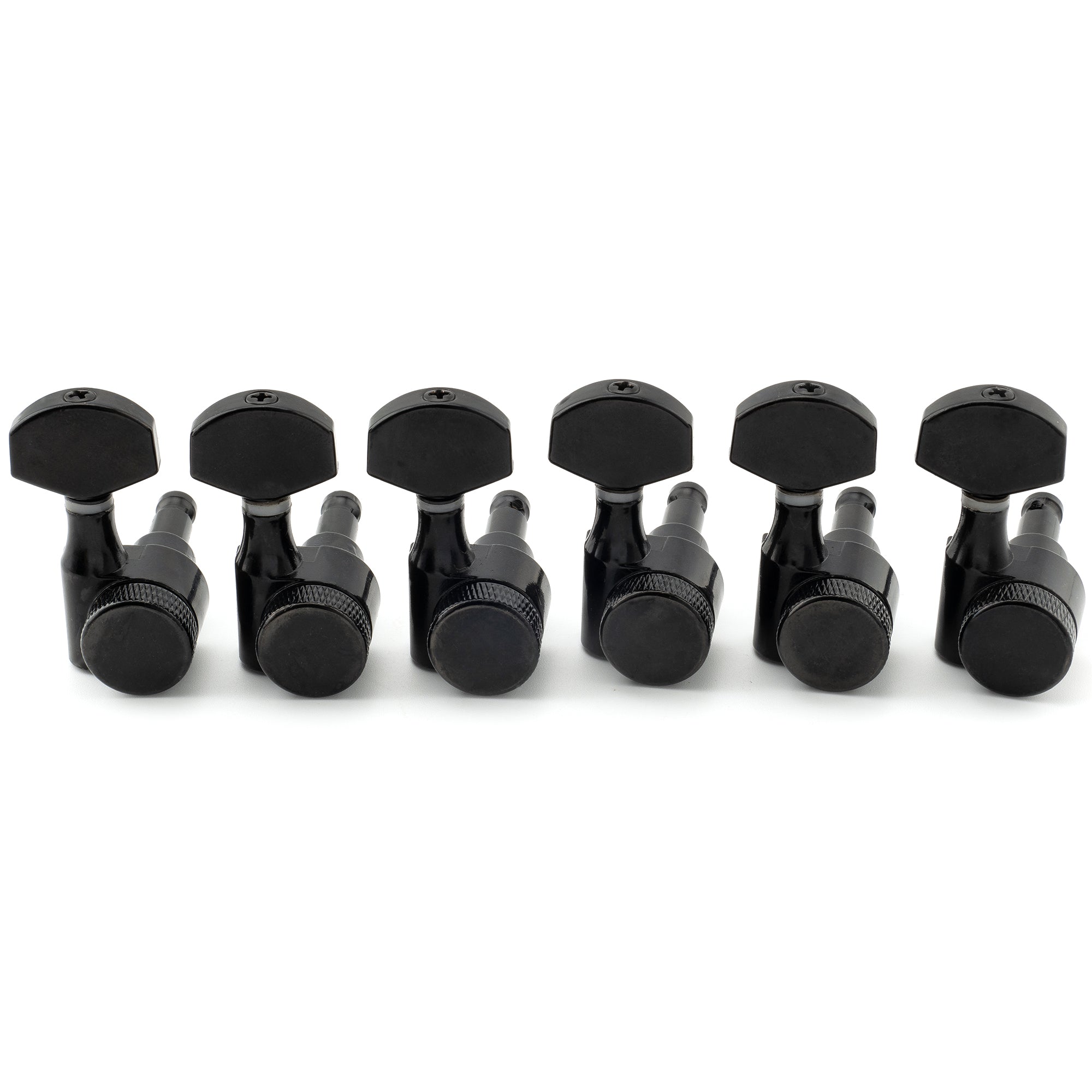 musiclily pro 6 in line 15 1 ratio 1 pin full sealed locking machine heads tuners tuning pegs keys with hex button for sq strat tele style electric guitar mx3492 6p, black