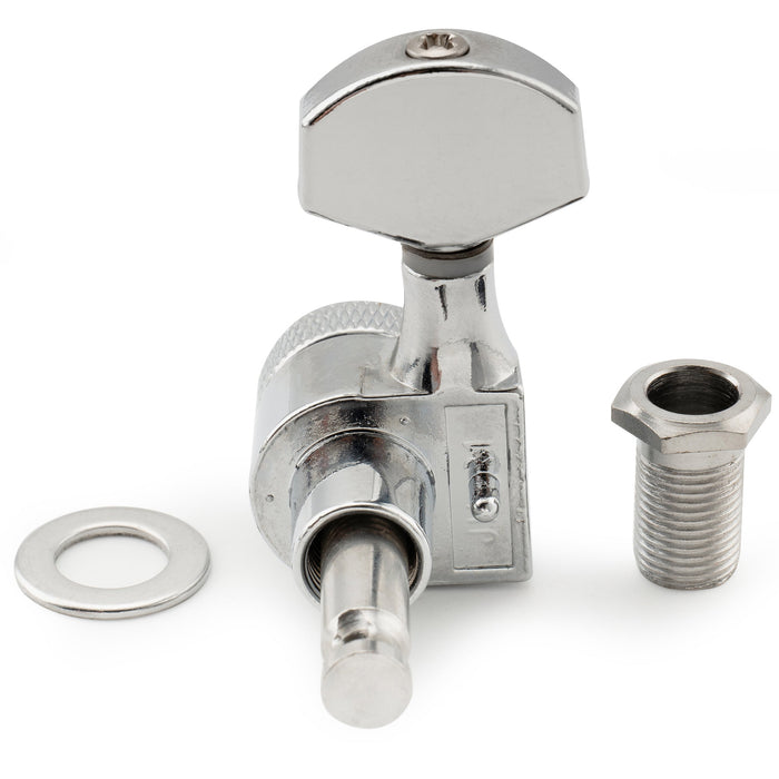 Musiclily Pro R15J Single 15:1 Ratio 1-Pin Full Sealed Locking Machine Head Bass Side Tuner Tuning Peg Key with Hex Button for SQ Strat Tele Style Electric Guitar