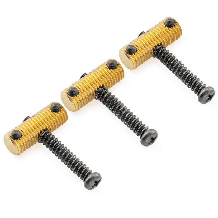 Musiclily Ultra Full Solid Brass Knurled Threaded Vintage Saddles for Fender Tele Style Electric Guitar, Black Screw (Set of 3)