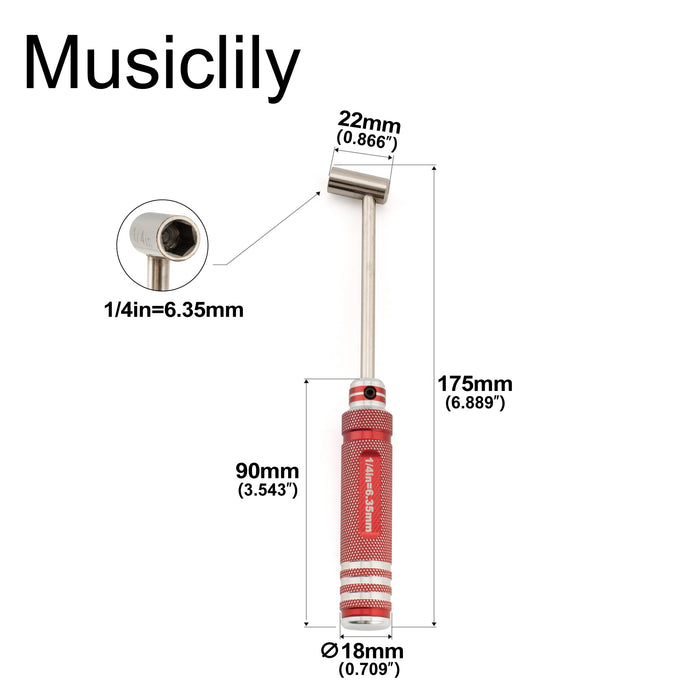 Musiclily Pro Llave de Vaso Hexagonal de Acero Endurecido 6,35 mm 1/4 Pulgada para Ajuste de Alma de Guitarra y Bajo
