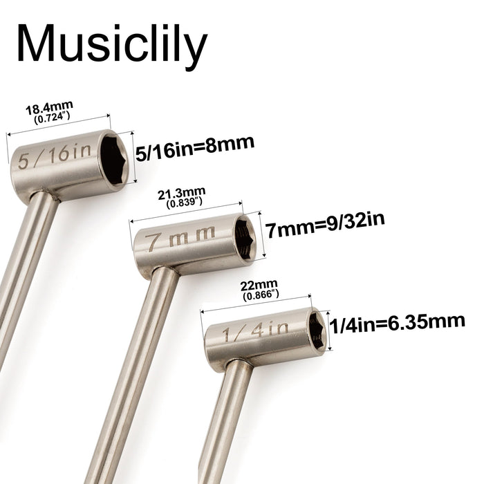 Musiclily Pro Juego de 3 Llaves de Tubo Hexagonales de Acero Endurecido 6,35mm 7mm 8mm para Ajuste de Alma de Guitarra y Bajo