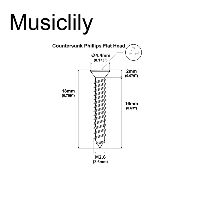 Musiclily Ultra Metric M2.6x18mm Stainless Steel Bridge Humbucker Mounting Ring Screws Phillips Flat Head Countersunk for Electric Guitar (Set of 20)