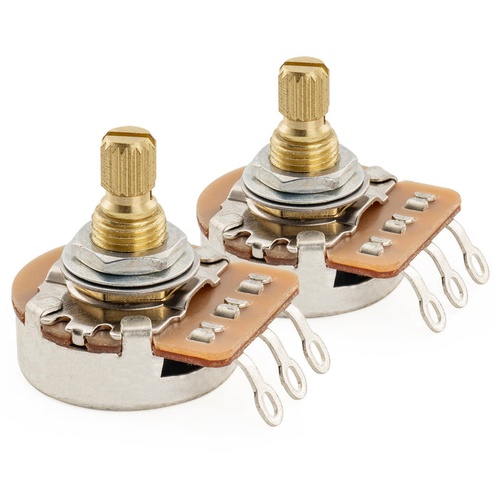 Musiclily Pro HD A500K Pots Brass Metric Split Short Shaft 6.5mm Audio Taper Potentiometers for ST Tele PB JB Style Electric Guitar Bass (Set of 2)
