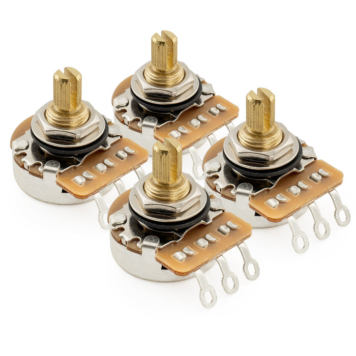 Musiclily Pro HD A500K Pots Brass Short Split Shaft 1/4 Inch Audio Taper Potentiometers for Electric Guitar Bass (Set of 4)