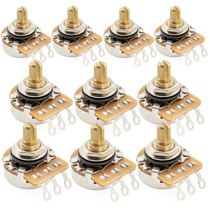 Musiclily Pro HD B1M Pots Brass Short Split Shaft 1/4 Inch Linear Taper Potentiometers for Electric Guitar Bass (Set of 10)