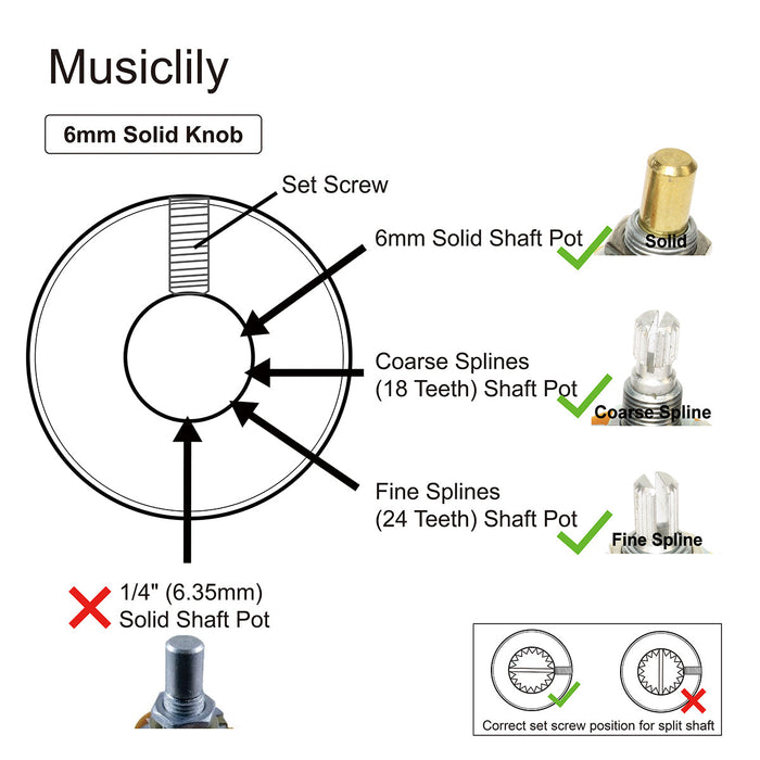 Size of musiclily pro 6mm full brass dome control knob with set screw universal potentiometer knob for electric guitar bass