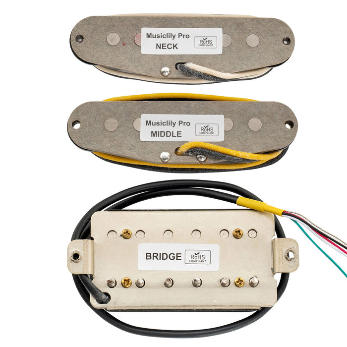 ミュージックリリー プロ ST-TX アルニコ5 スタガード シングルコイルピックアップ & カバーなしハムバッカー ST-HSS ネック・ミドル・ブリッジピックアップセット Stratタイプ エレキギター用
