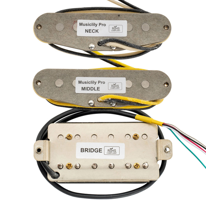 ミュージックリリー プロ ST-TX アルニコ5 スタガード シングルコイルピックアップ & カバーなしハムバッカー ST-HSS ネック・ミドル・ブリッジピックアップセット Stratタイプ エレキギター用