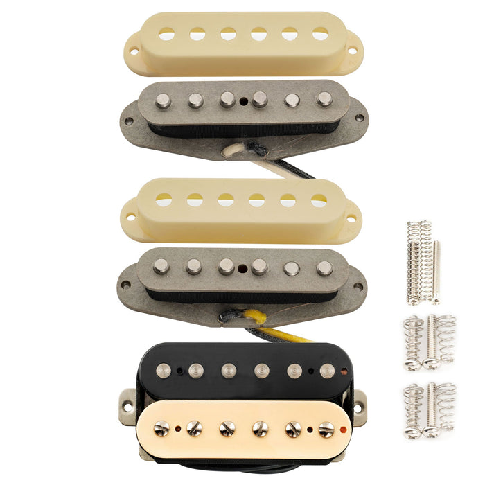 ミュージックリリー プロ ST-TX アルニコ5 スタガード シングルコイルピックアップ & カバーなしハムバッカー ST-HSS ネック・ミドル・ブリッジピックアップセット Stratタイプ エレキギター用