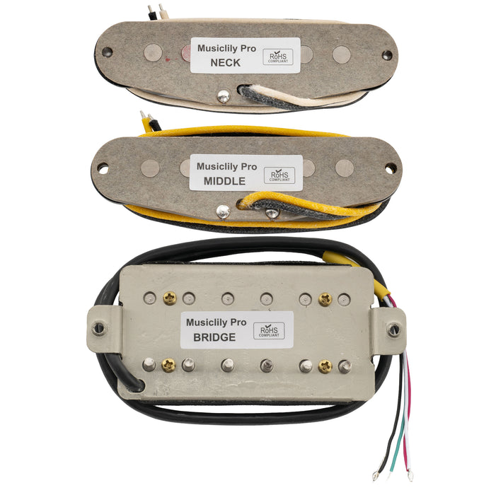 Musiclily Pro ST-TX Alnico 5 Juego de Pastillas de Bobina Simple Escalonadas y Humbucker Descubiertas ST-HSS para Guitarra Eléctrica Estilo Strat