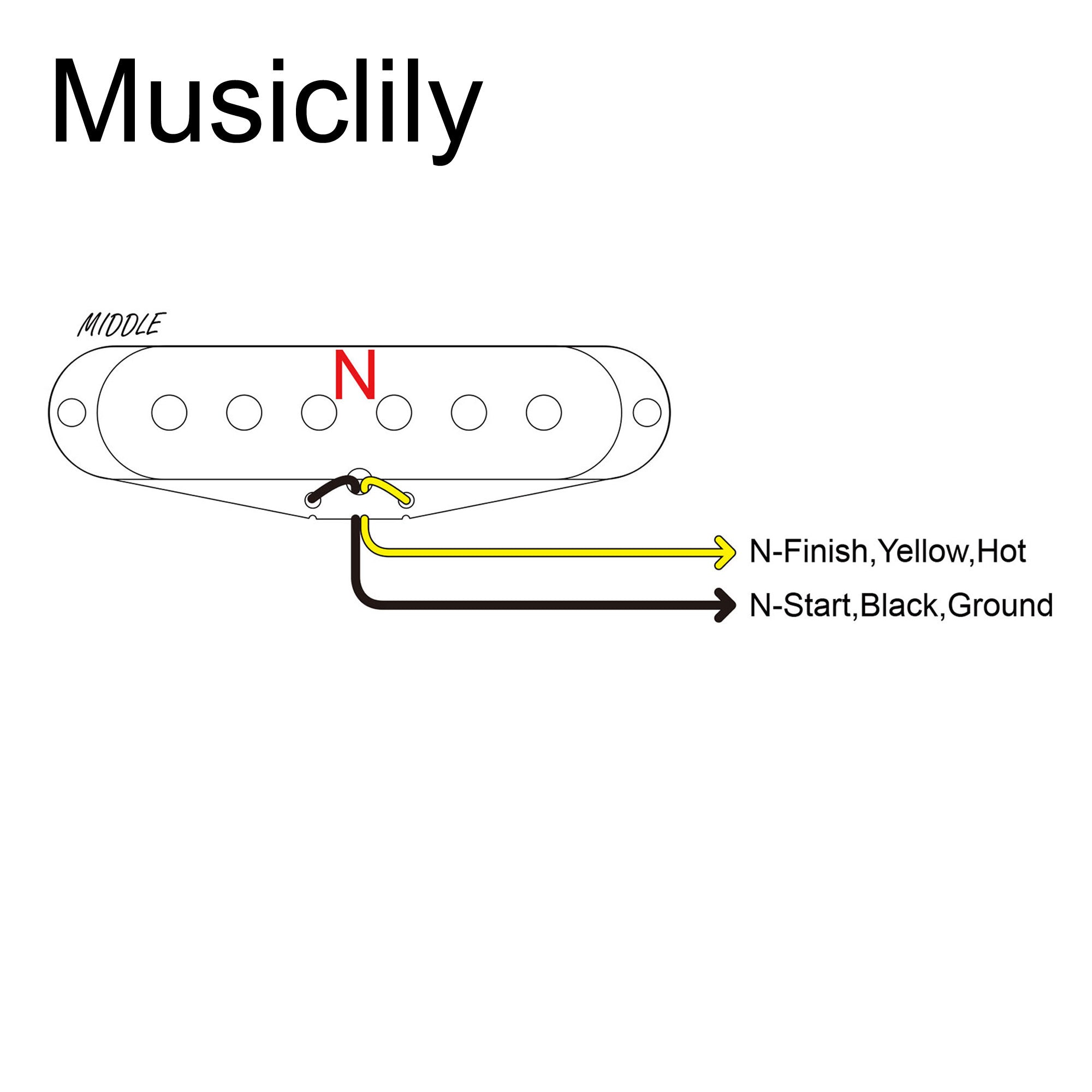 Musiclily Pro ST-TX Staffelte Alnico 5 Single-Coil Mitteltonabnehmer für Strat-Style E-Gitarre