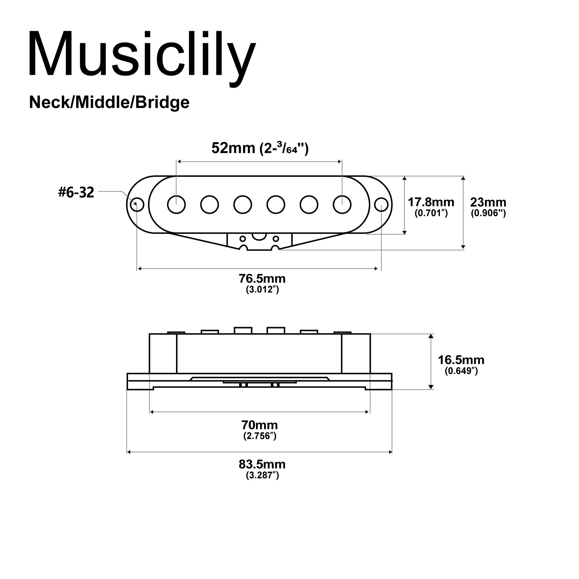 Musiclily Pro ST-FAT50S Staffelte Alnico 5 Single-Coil Hals-, Mittel- und Stegtonabnehmer Set für Strat-Style E-Gitarre