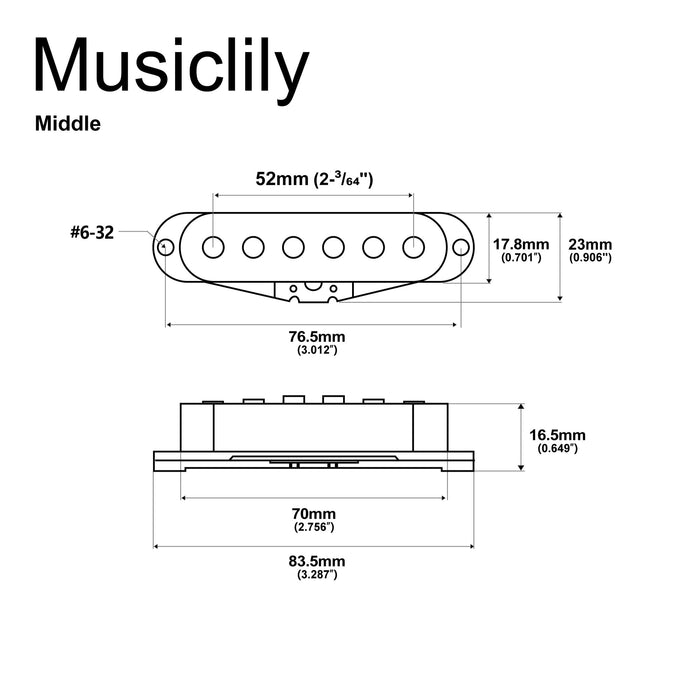 Musiclily Pro ST-FAT50S スタッガード Alnico 5 シングルコイル ミドルピックアップ for Strat スタイル エレキギター