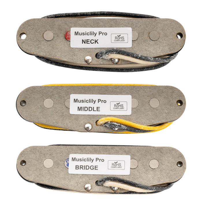 Musiclily Pro ST-FAT60S スタッガードアルニコ2 シングルコイルネック/ミドル/ブリッジピックアップセット Stratスタイル エレキギター用