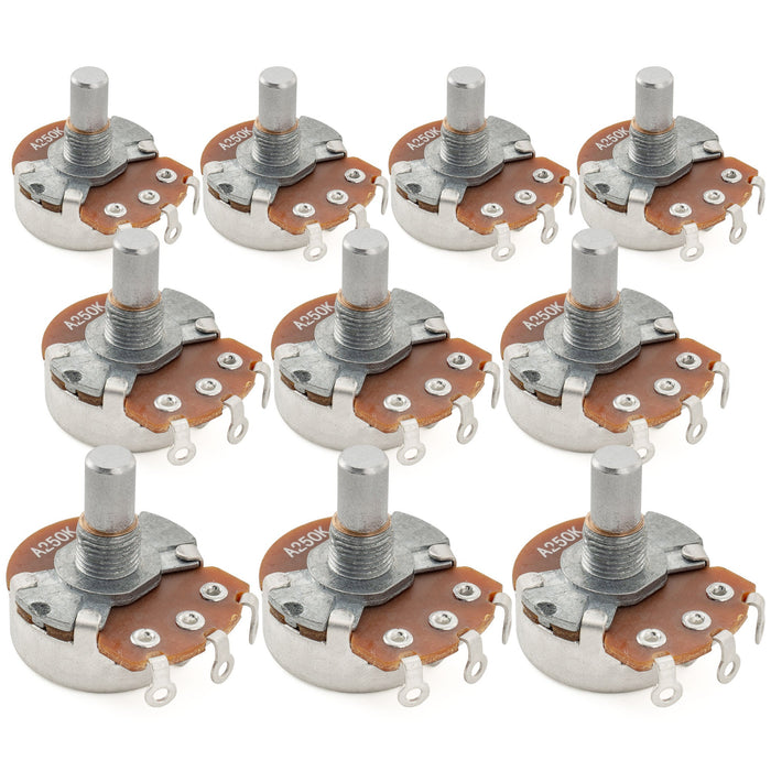 Alpha 250K Pots Metric Solid Short Shaft 6.5mm Audio Taper Potentiometers for Electric Guitar Bass (Set of 10)