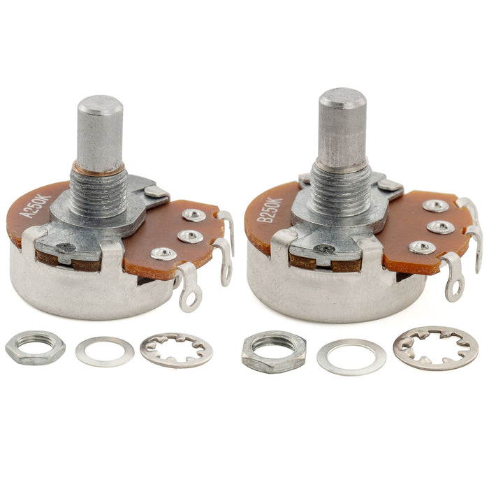 Alpha A250K+B250K Pots Metric Solid Short Shaft 6.5mm Audio Linear Taper Potentiometers for Tele PB JB Style Electric Guitar Bass (Set of 1A1B)