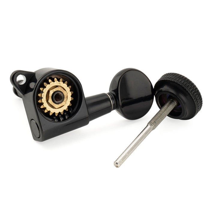 Musiclily Pro R18K 左利き用 6-in-line 18:1比 完全密封式ロック付きマシンヘッド チューナー チューニングペグキー ヴィンテージオーバルボタン 45度ネジ Strat Teleスタイルエレキギター用