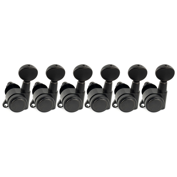 Musiclily Pro Left-Handed 6-in-line 18:1 Ratio Full Sealed Locking Machine Heads Tuners Tuning Pegs Keys with Vintage Oval Button 45 Degree Screw for Strat Tele Style Electric Guitar