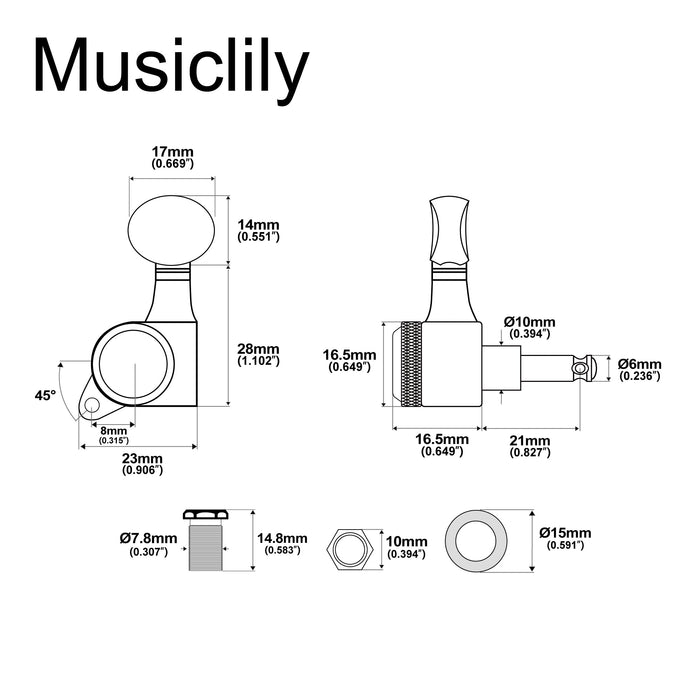 Musiclily Pro Single 18:1 Ratio Full Sealed Locking Machine Head Treble Side Tuner Tuning Peg Key with Vintage Oval Button 45 Degree Screw for Strat Tele Style Electric Guitar