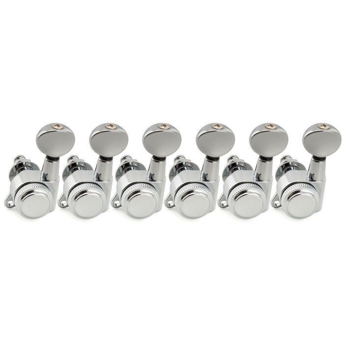 Musiclily Pro Left-Handed 6-in-line 18:1 Ratio Full Sealed Locking Machine Heads Tuners Tuning Pegs Keys with Vintage Oval Button 45 Degree Screw for Strat Tele Style Electric Guitar