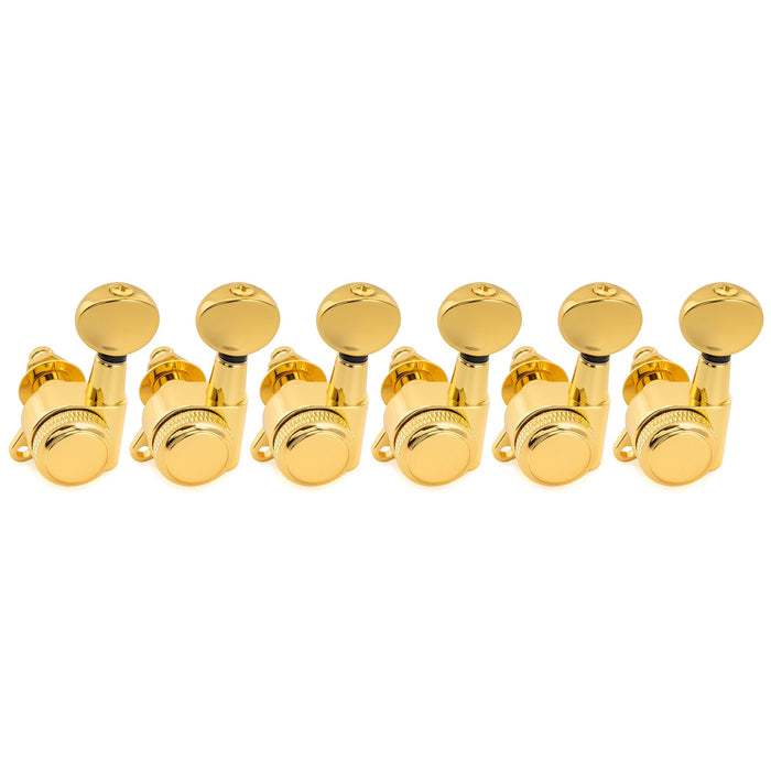 Musiclily Pro Left-Handed 6-in-line 18:1 Ratio Full Sealed Locking Machine Heads Tuners Tuning Pegs Keys with Vintage Oval Button 45 Degree Screw for Strat Tele Style Electric Guitar