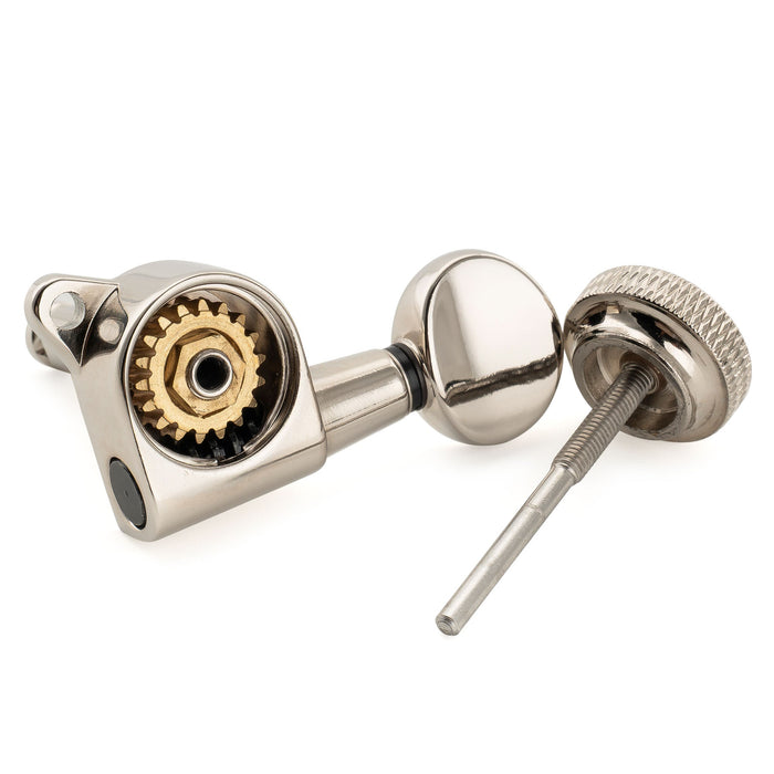 Musiclily Pro Left-Handed 6-in-line 18:1 Ratio Full Sealed Locking Machine Heads Tuners Tuning Pegs Keys with Vintage Oval Button 45 Degree Screw for Strat Tele Style Electric Guitar