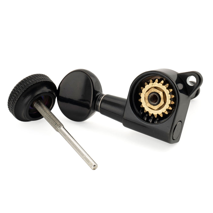 Musiclily Pro 6-in-line 18:1 Ratio Full Sealed Locking Machine Heads Tuners Tuning Pegs Keys with Vintage Oval Button 45 Degree Screw for Strat Tele Style Electric Guitar