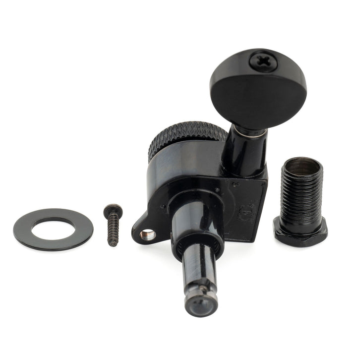 ミュージックリリー プロ R18K シングル 18:1比 完全密封 ロッキングマシンヘッド ベースサイド チューナー チューニングペグキー ヴィンテージオーバルボタン 45度ネジ ストラト/テレキャスター スタイル エレキギター用