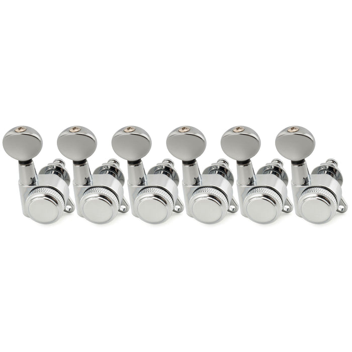 Musiclily Pro 6-in-line 18:1 Ratio Full Sealed Locking Machine Heads Tuners Tuning Pegs Keys with Vintage Oval Button 45 Degree Screw for Strat Tele Style Electric Guitar