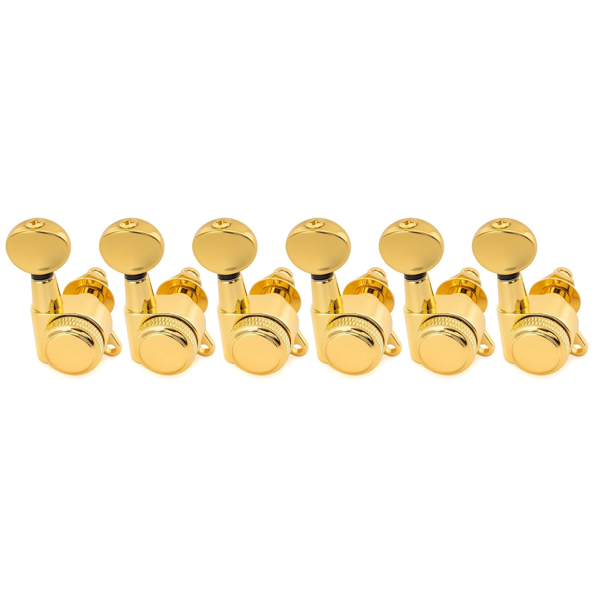 Musiclily Pro R18K 6-in-line 18:1 Ratio Full Sealed Locking Machine Heads Tuners Tuning Pegs Keys with Vintage Oval Button 45 Degree Screw for Strat Tele Style Electric Guitar Musiclily Pro
