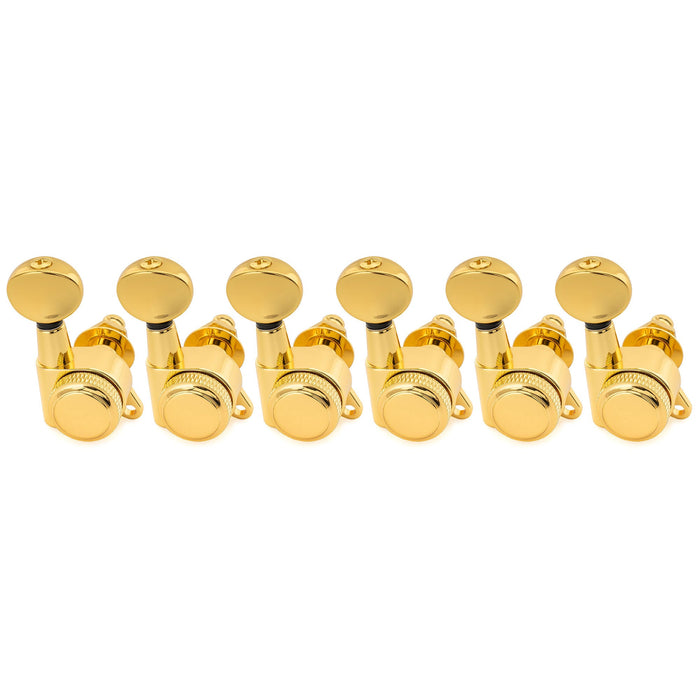 Musiclily Pro 6-in-line 18:1 Ratio Full Sealed Locking Machine Heads Tuners Tuning Pegs Keys with Vintage Oval Button 45 Degree Screw for Strat Tele Style Electric Guitar