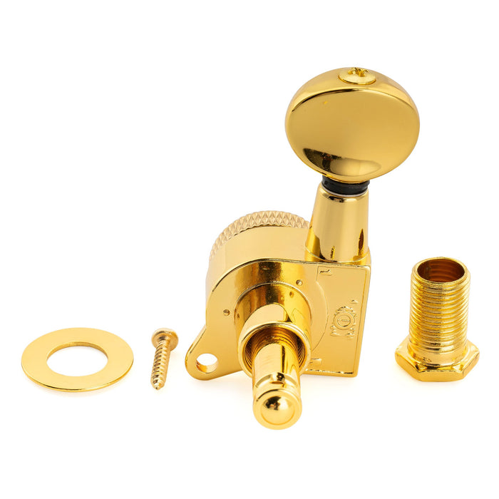 ミュージックリリー プロ R18K シングル 18:1比 完全密封 ロッキングマシンヘッド ベースサイド チューナー チューニングペグキー ヴィンテージオーバルボタン 45度ネジ ストラト/テレキャスター スタイル エレキギター用