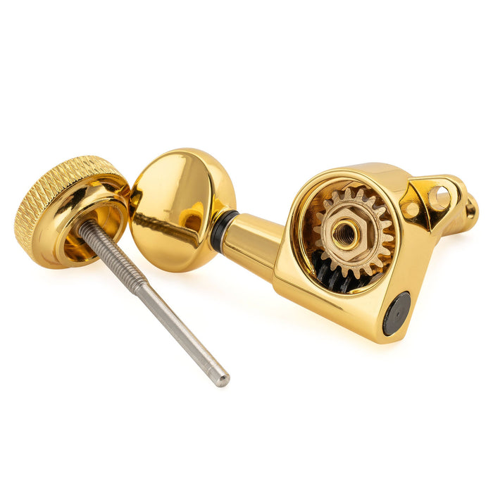 ミュージックリリー プロ R18K シングル 18:1比 完全密封 ロッキングマシンヘッド ベースサイド チューナー チューニングペグキー ヴィンテージオーバルボタン 45度ネジ ストラト/テレキャスター スタイル エレキギター用