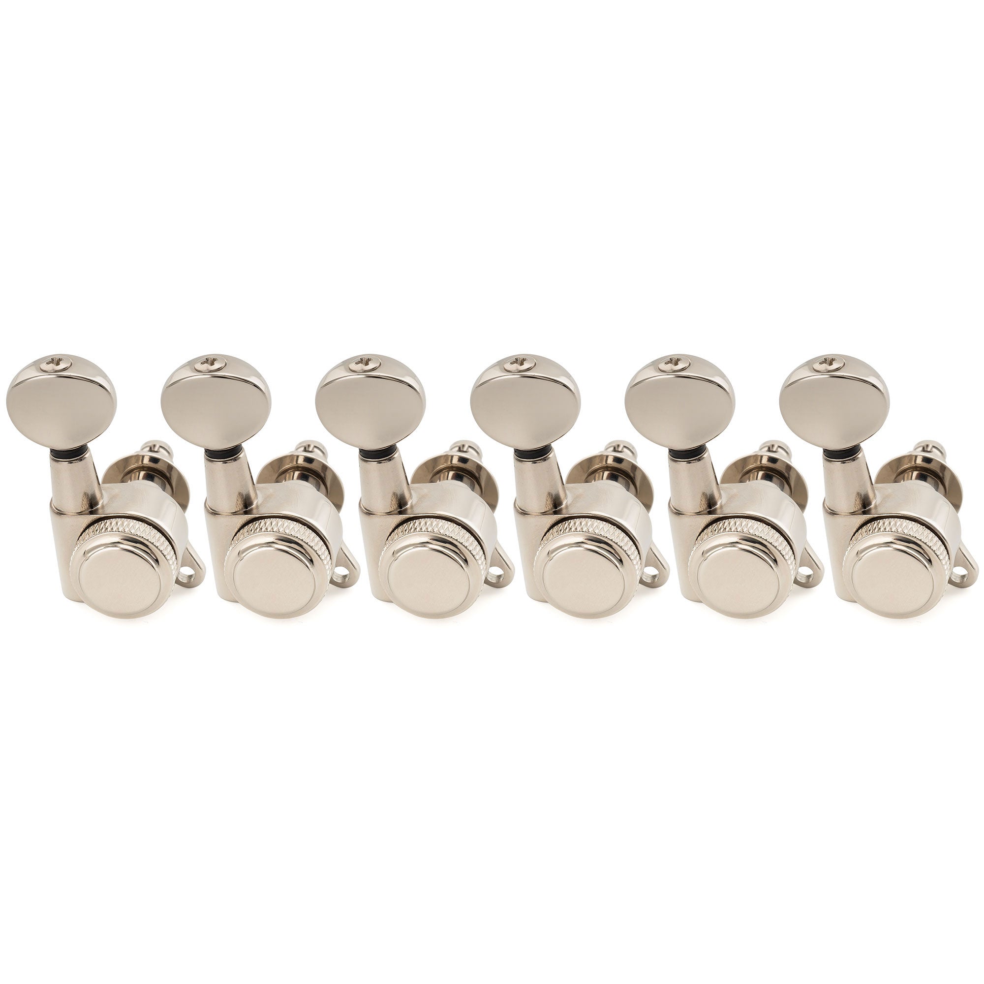 Musiclily Pro R18K 6-in-line 18:1 Ratio Full Sealed Locking Machine Heads Tuners Tuning Pegs Keys with Vintage Oval Button 45 Degree Screw for Strat Tele Style Electric Guitar Musiclily Pro