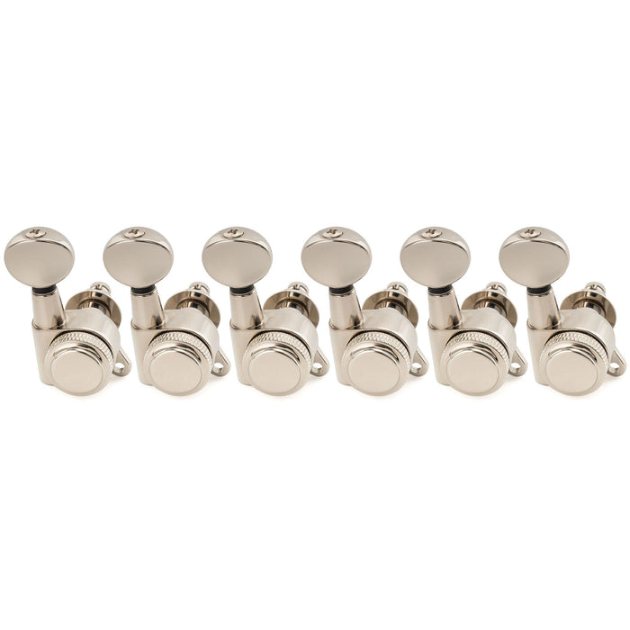 Musiclily Pro 6-in-line 18:1 Ratio Full Sealed Locking Machine Heads Tuners Tuning Pegs Keys with Vintage Oval Button 45 Degree Screw for Strat Tele Style Electric Guitar