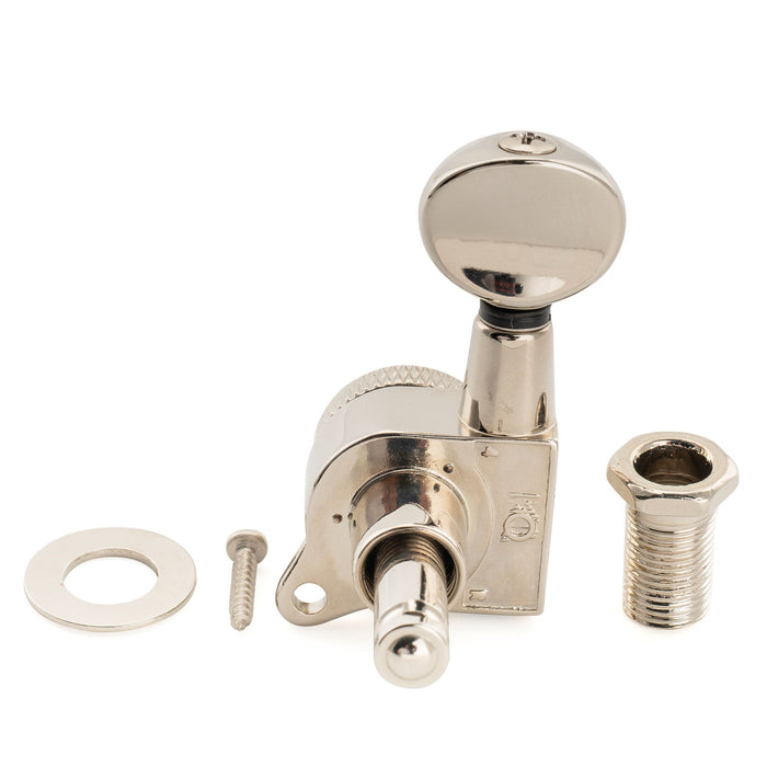 Musiclily Pro Single 18:1 Ratio Full Sealed Locking Machine Head Bass Side Tuner Tuning Peg Key with Vintage Oval Button 45 Degree Screw for Strat Tele Style Electric Guitar
