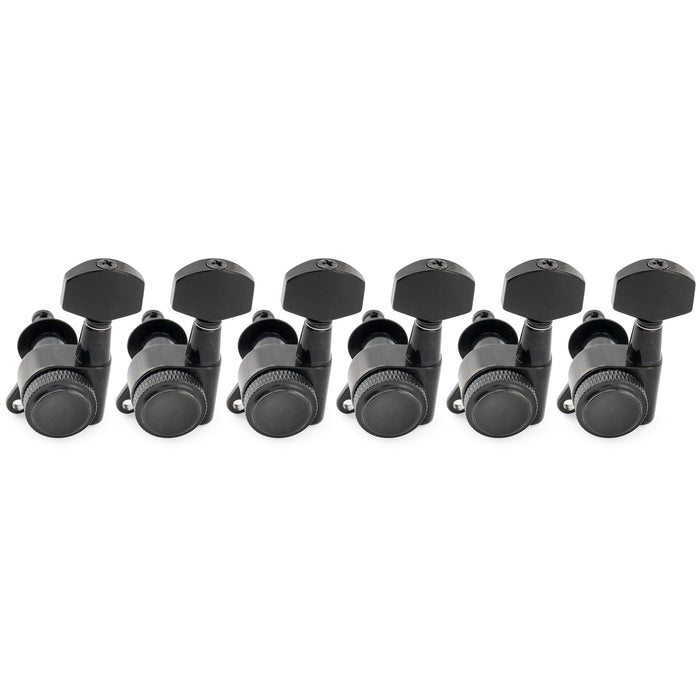 Musiclily Pro Left-Handed 6-in-line 18:1 Ratio Full Sealed Locking Machine Heads Tuners Tuning Pegs Keys with Hex Button 45 Degree Screw for Strat Tele Style Electric Guitar