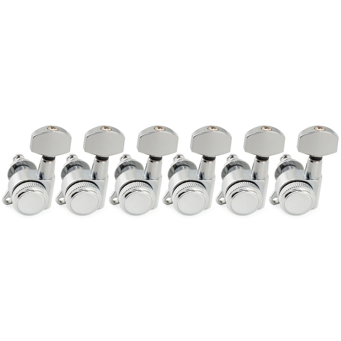 Musiclily Pro Left-Handed 6-in-line 18:1 Ratio Full Sealed Locking Machine Heads Tuners Tuning Pegs Keys with Hex Button 45 Degree Screw for Strat Tele Style Electric Guitar
