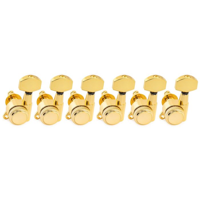 Musiclily Pro Left-Handed 6-in-line 18:1 Ratio Full Sealed Locking Machine Heads Tuners Tuning Pegs Keys with Hex Button 45 Degree Screw for Strat Tele Style Electric Guitar