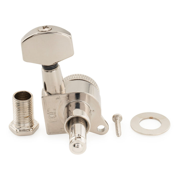Musiclily Pro Left-Handed 6-in-line 18:1 Ratio Full Sealed Locking Machine Heads Tuners Tuning Pegs Keys with Hex Button 45 Degree Screw for Strat Tele Style Electric Guitar