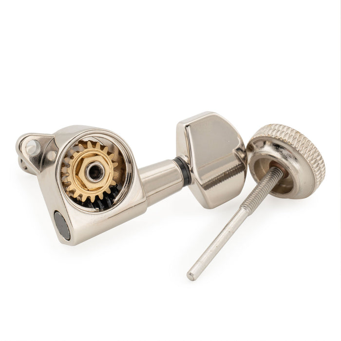 Musiclily Pro Left-Handed 6-in-line 18:1 Ratio Full Sealed Locking Machine Heads Tuners Tuning Pegs Keys with Hex Button 45 Degree Screw for Strat Tele Style Electric Guitar