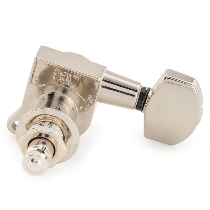 Musiclily Pro Left-Handed 6-in-line 18:1 Ratio Full Sealed Locking Machine Heads Tuners Tuning Pegs Keys with Hex Button 45 Degree Screw for Strat Tele Style Electric Guitar