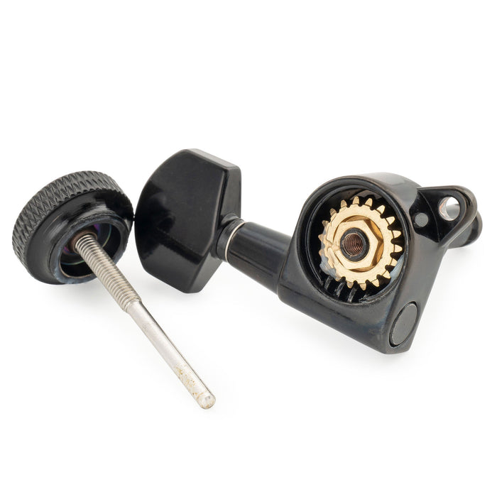 Musiclily Pro R18K 6-in-line 18:1 Ratio Full Sealed Locking Machine Heads Tuners Tuning Pegs Keys with Hex Button 45 Degree Screw for Strat Tele Style Electric Guitar