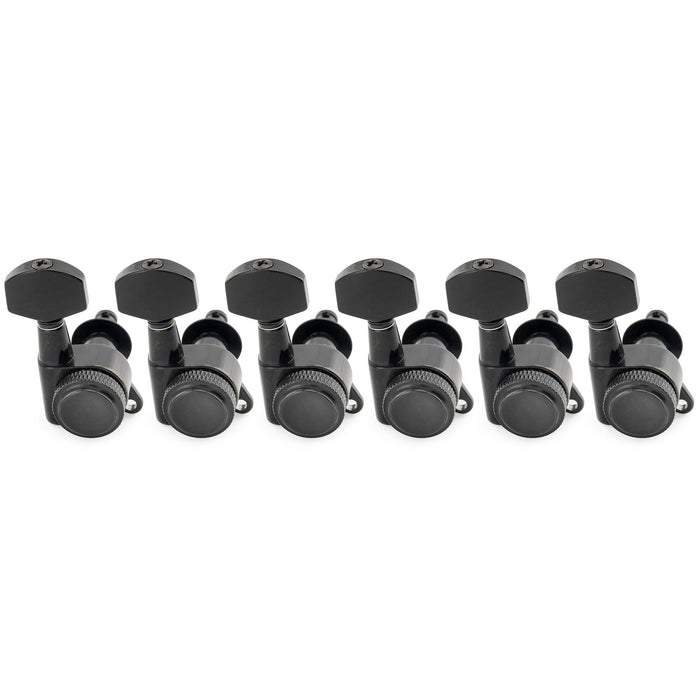 Musiclily Pro 6-in-line 18:1 Ratio Full Sealed Locking Machine Heads Tuners Tuning Pegs Keys with Hex Button 45 Degree Screw for Strat Tele Style Electric Guitar