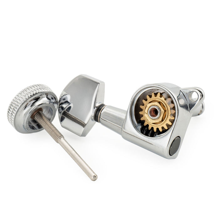 Musiclily Pro R18K 6-in-line 18:1 Ratio Full Sealed Locking Machine Heads Tuners Tuning Pegs Keys with Hex Button 45 Degree Screw for Strat Tele Style Electric Guitar