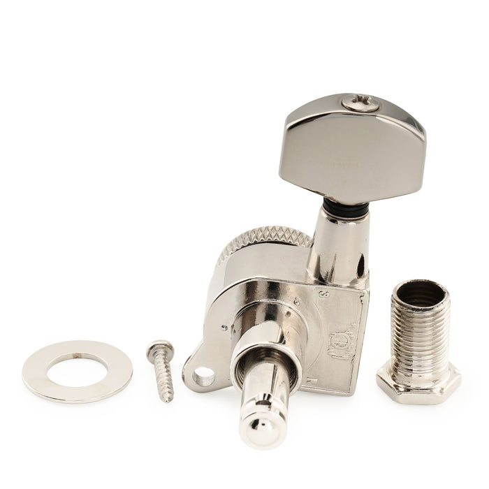 Musiclily Pro 6-in-line 18:1 Ratio Full Sealed Locking Machine Heads Tuners Tuning Pegs Keys with Hex Button 45 Degree Screw for Strat Tele Style Electric Guitar