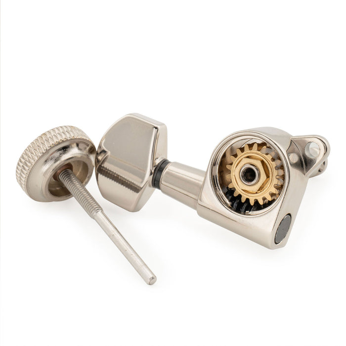 Musiclily Pro 6-in-line 18:1 Ratio Full Sealed Locking Machine Heads Tuners Tuning Pegs Keys with Hex Button 45 Degree Screw for Strat Tele Style Electric Guitar