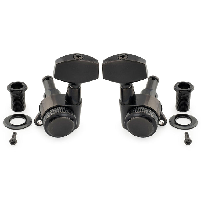 Musiclily Pro 3R3L 18:1 Ratio Full Sealed Locking Machine Heads Tuners Tuning Pegs Keys with Big Hex Button 45 Degree Screw for Acoustic Electric Guitar