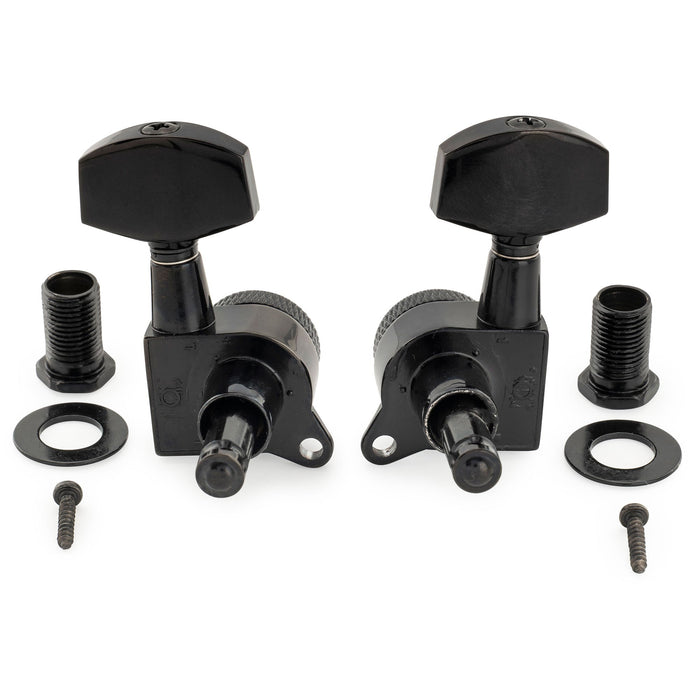 Musiclily Pro 3R3L 18:1 Ratio Full Sealed Locking Machine Heads Tuners Tuning Pegs Keys with Big Hex Button 45 Degree Screw for Acoustic Electric Guitar